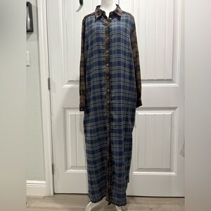 Natural Life 100% Cotton Flannel Esme Plaid Long Maxi Shirt Dress Size XL